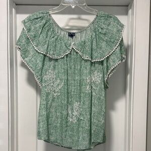 Democracy Green Blouse with White Embroidery